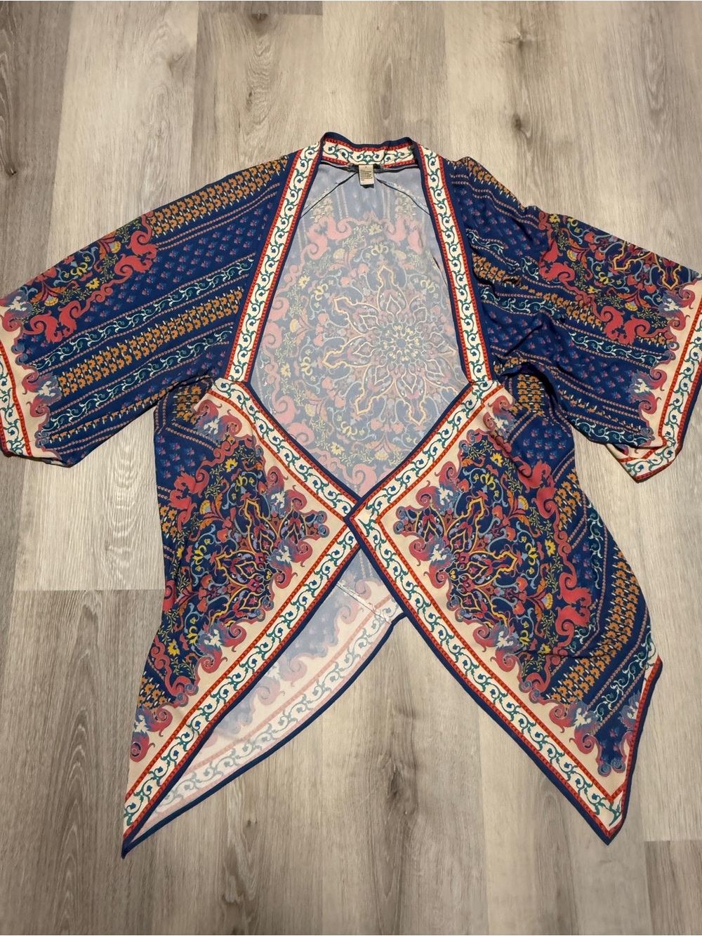Flying Tomato Blue Colorful Patterned Kimono Duster Small